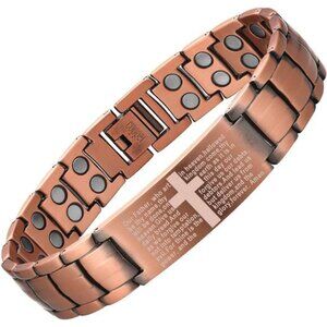 Mens Copper Magnetic Bracelet Cross Design Adjustable Links Therapy Gift Box